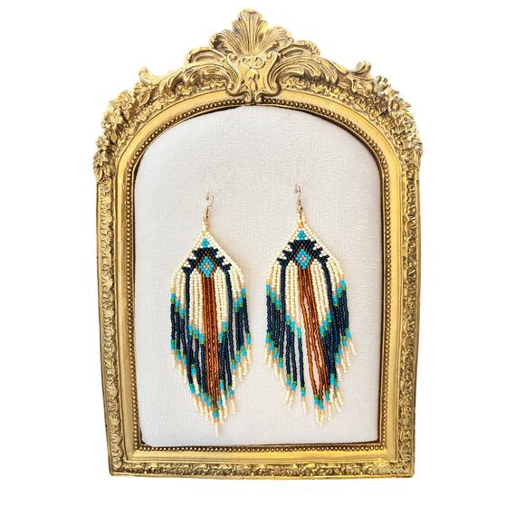 Unbranded Jewelry - Boho Beaded Fringe Earrings Turquoise Ivory Tribal Western Dangle NWT